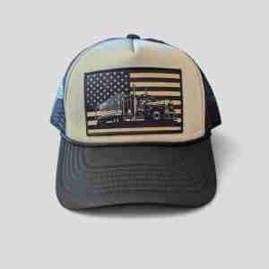 Traditional Trucker Foam Hat – Sepia American Flag & Semi Truck Patch