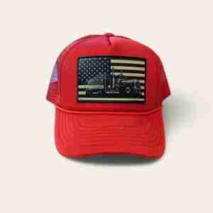 Traditional Trucker Foam Hat – Sepia American Flag & Semi Truck Patch