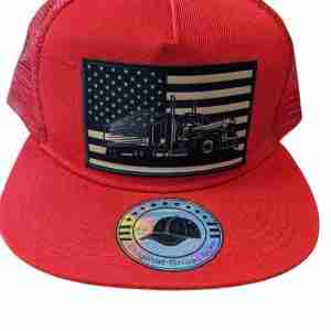 Sepia-Toned Semi Truck American Flag Patch Hat – Patriotic Pride