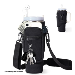 40 oz Black Insulated Tumbler with Handle, & Straw – Leakproof Stainless Steel Travel Cup